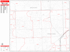Carol City Wall Map Zip Code Red Line Style 2024